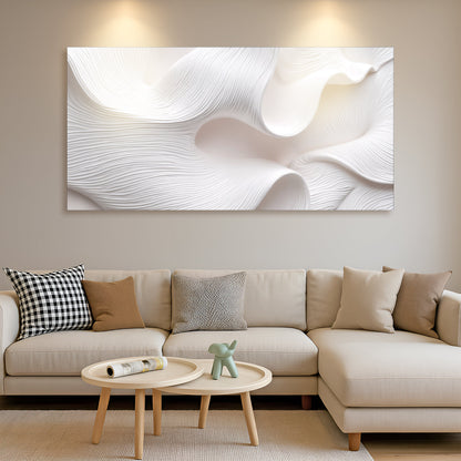 Minimalist ocean waves canvas wall art in soft neutral tones, ready to hang