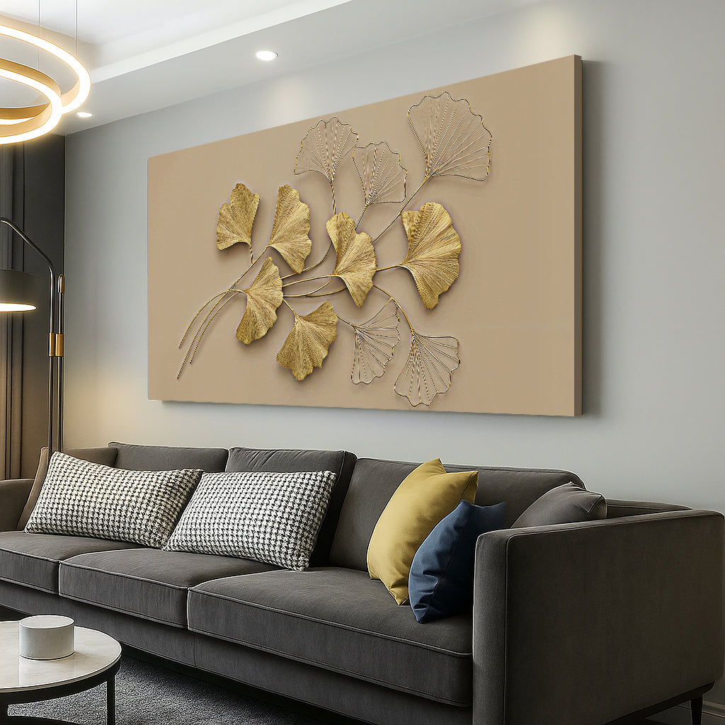 Golden Botanical Canvas Wall Art - Floral Nature Print