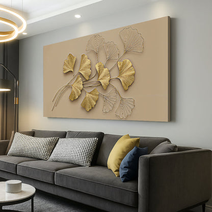 Golden Botanical Canvas Wall Art - Floral Nature Print