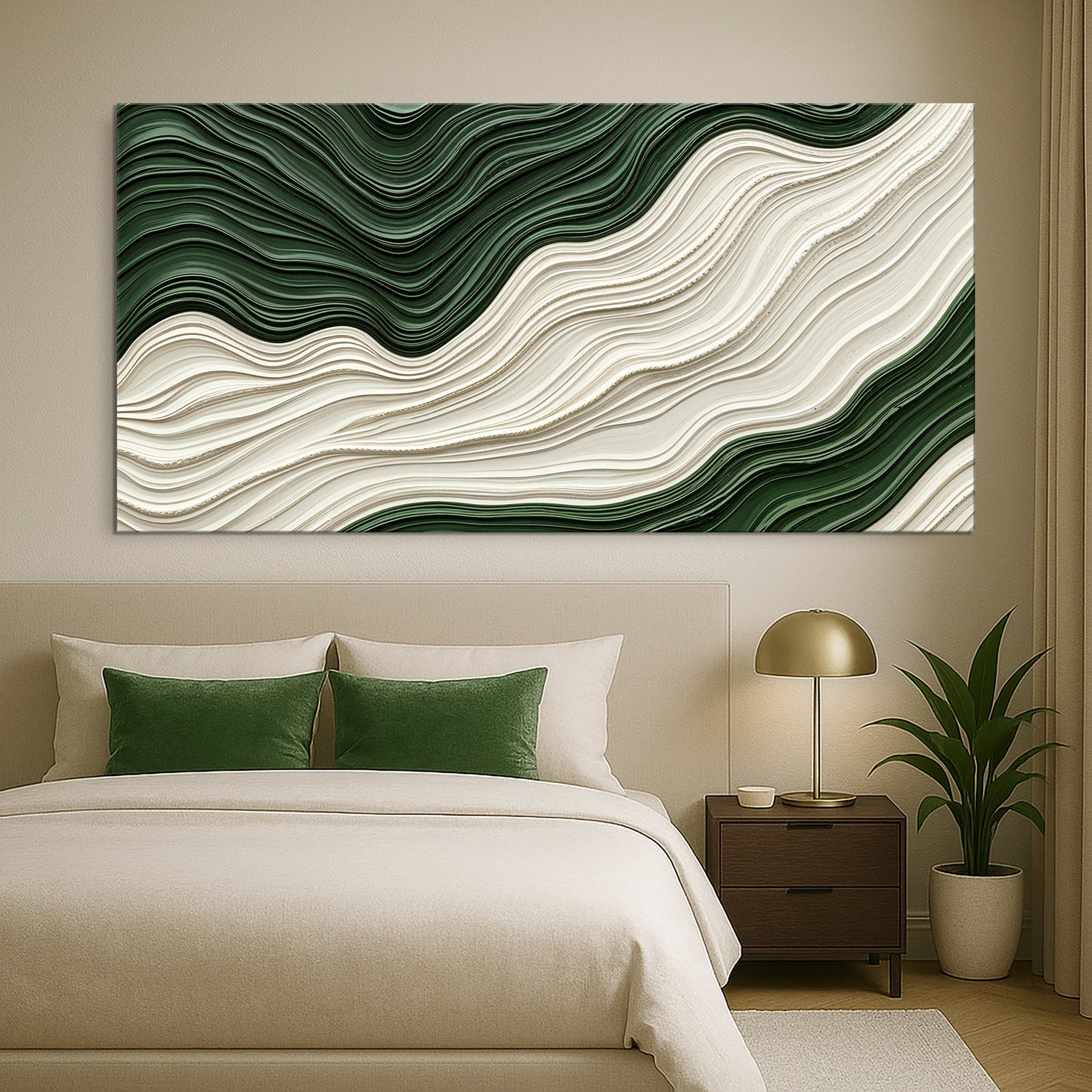 Green rivers abstract canvas wall art VIII with rich river-stroke composition