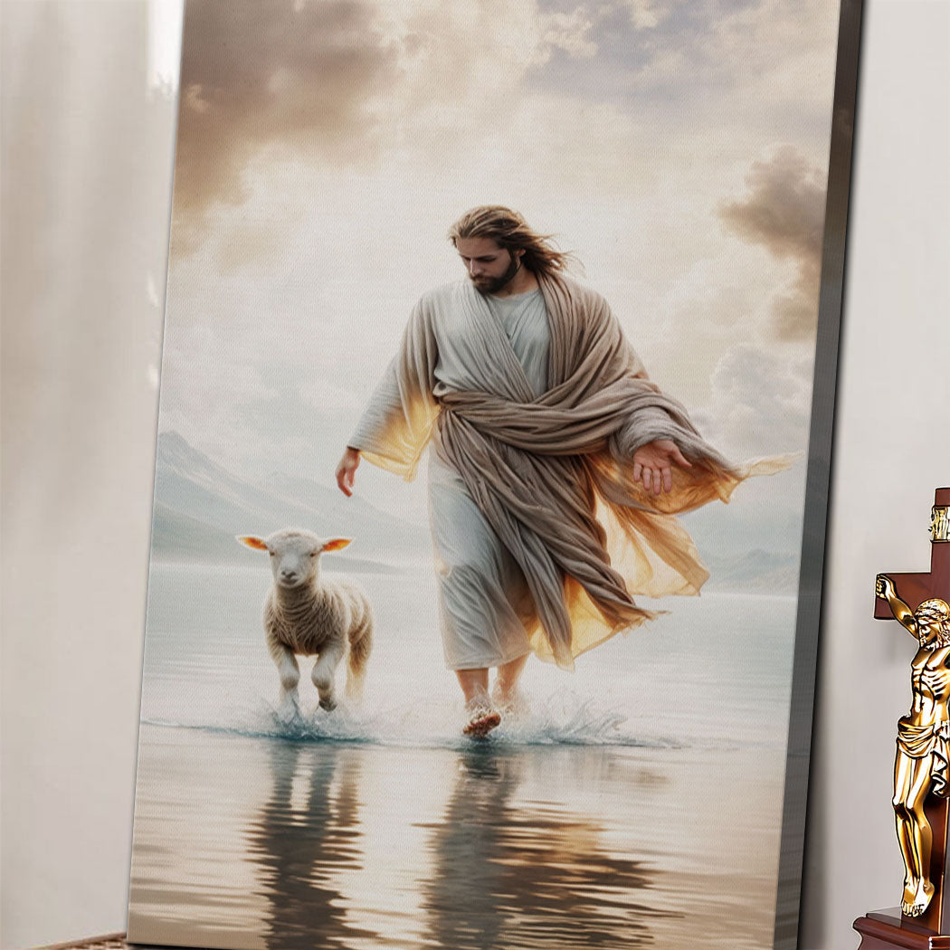 Jesus Protects The Lamb Faith Canvas Wall Art III