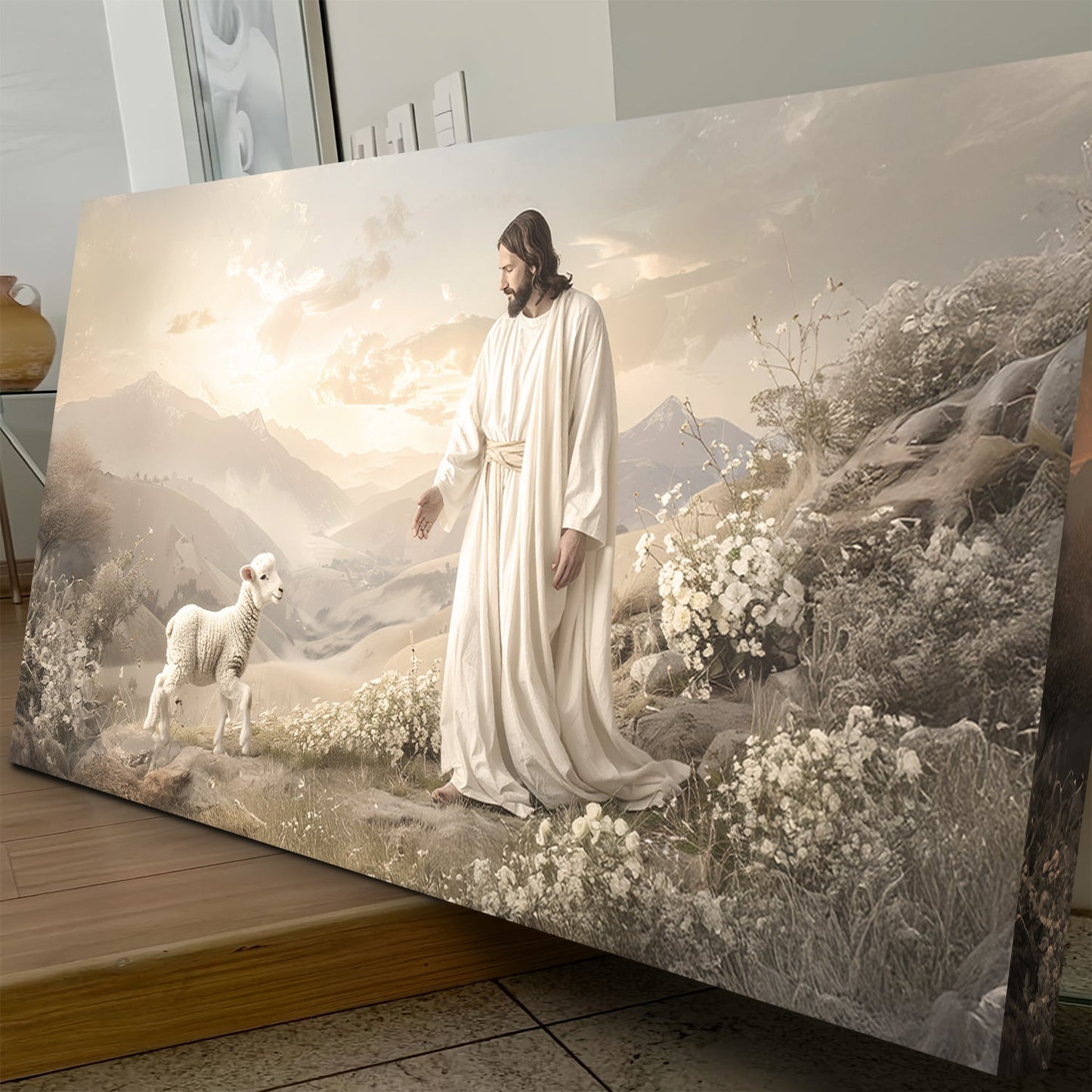 Jesus Protects The Lamb Faith Canvas Wall Art