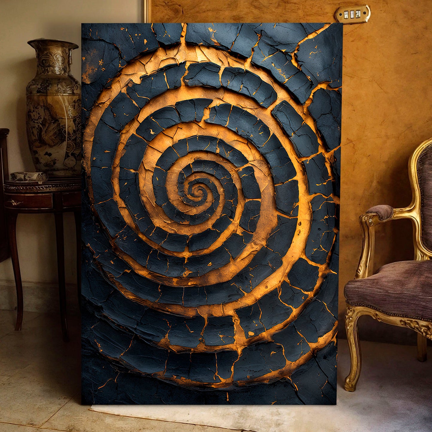 Black and Gold Spiral Abstract Canvas Wall Art
