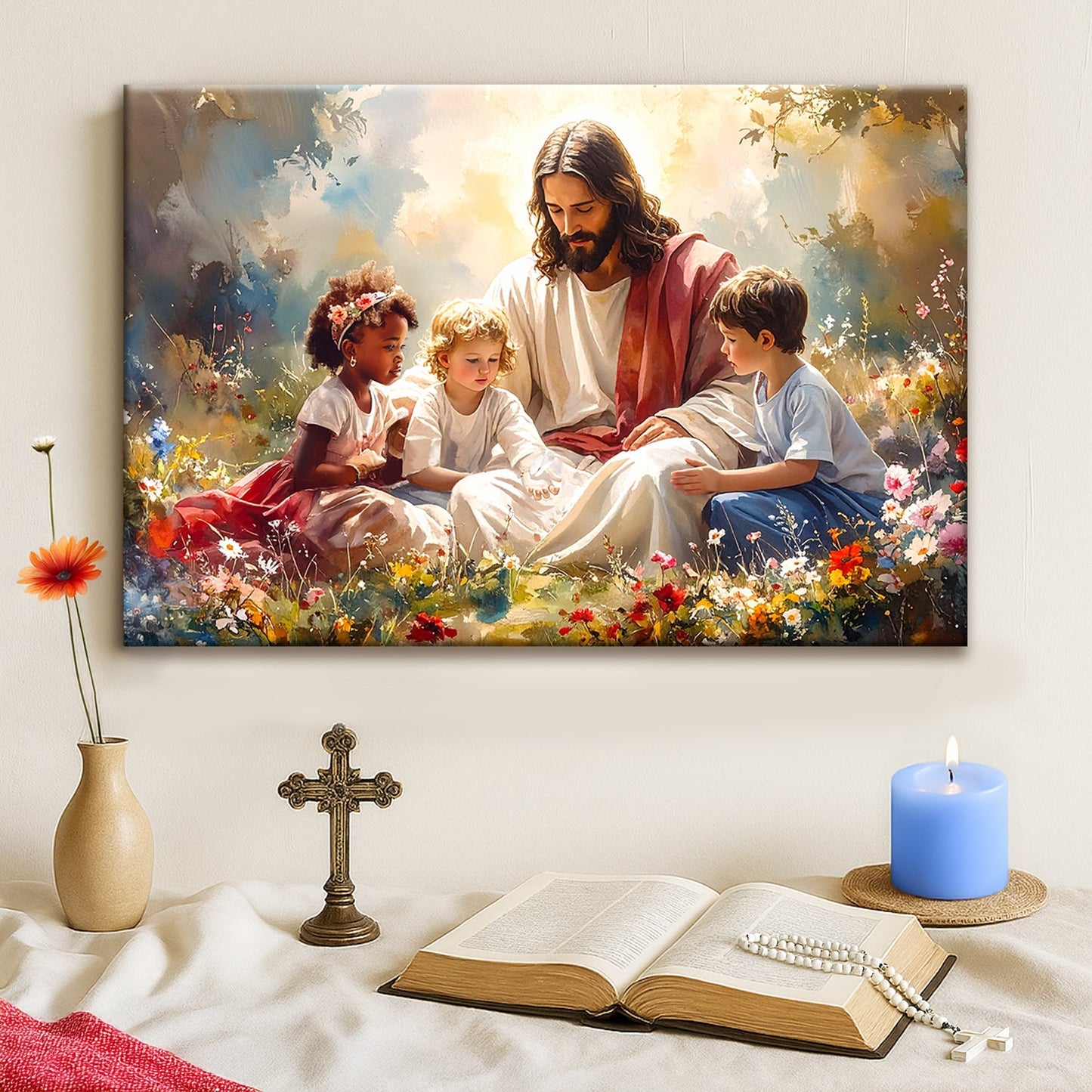 Jesus With Children Inspirational Canvas Wall Art