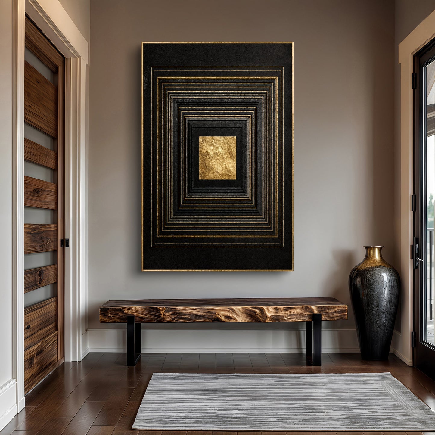 Black and Gold Core Abstract Canvas Wall Art