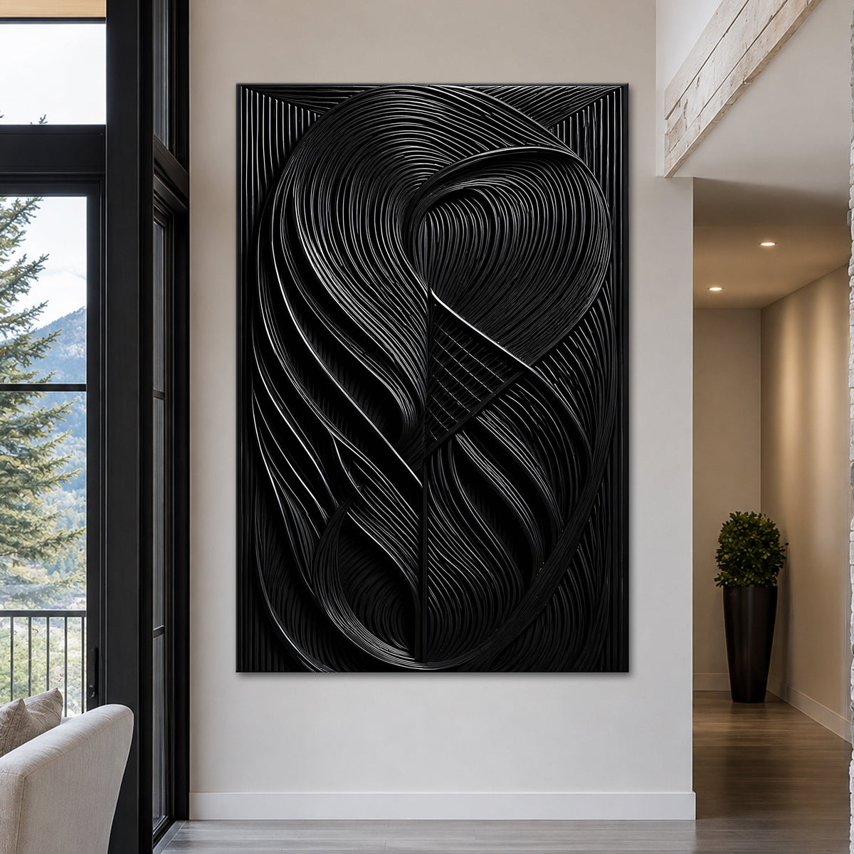 Black Looping Curves canvas shown in a styled room setting, view 5