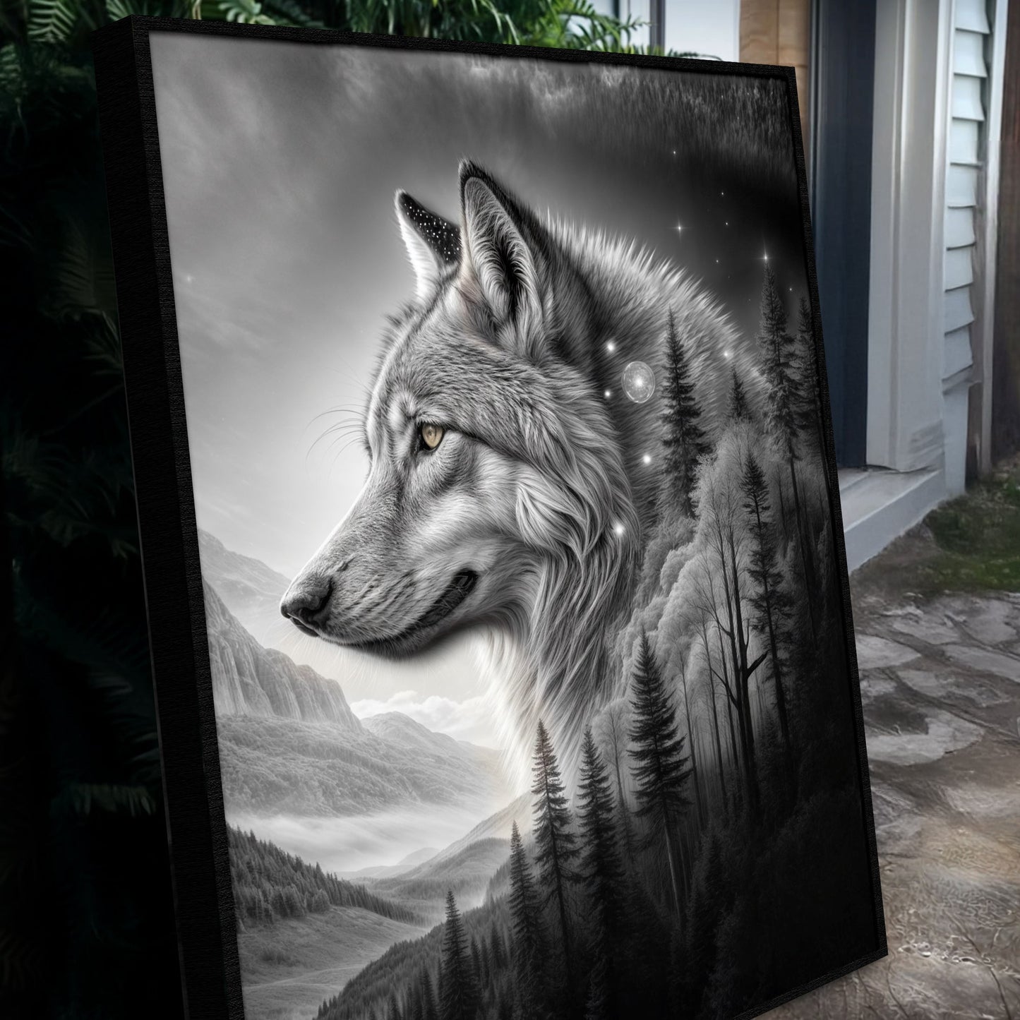 Wolf Double Exposure Canvas Wall Art II