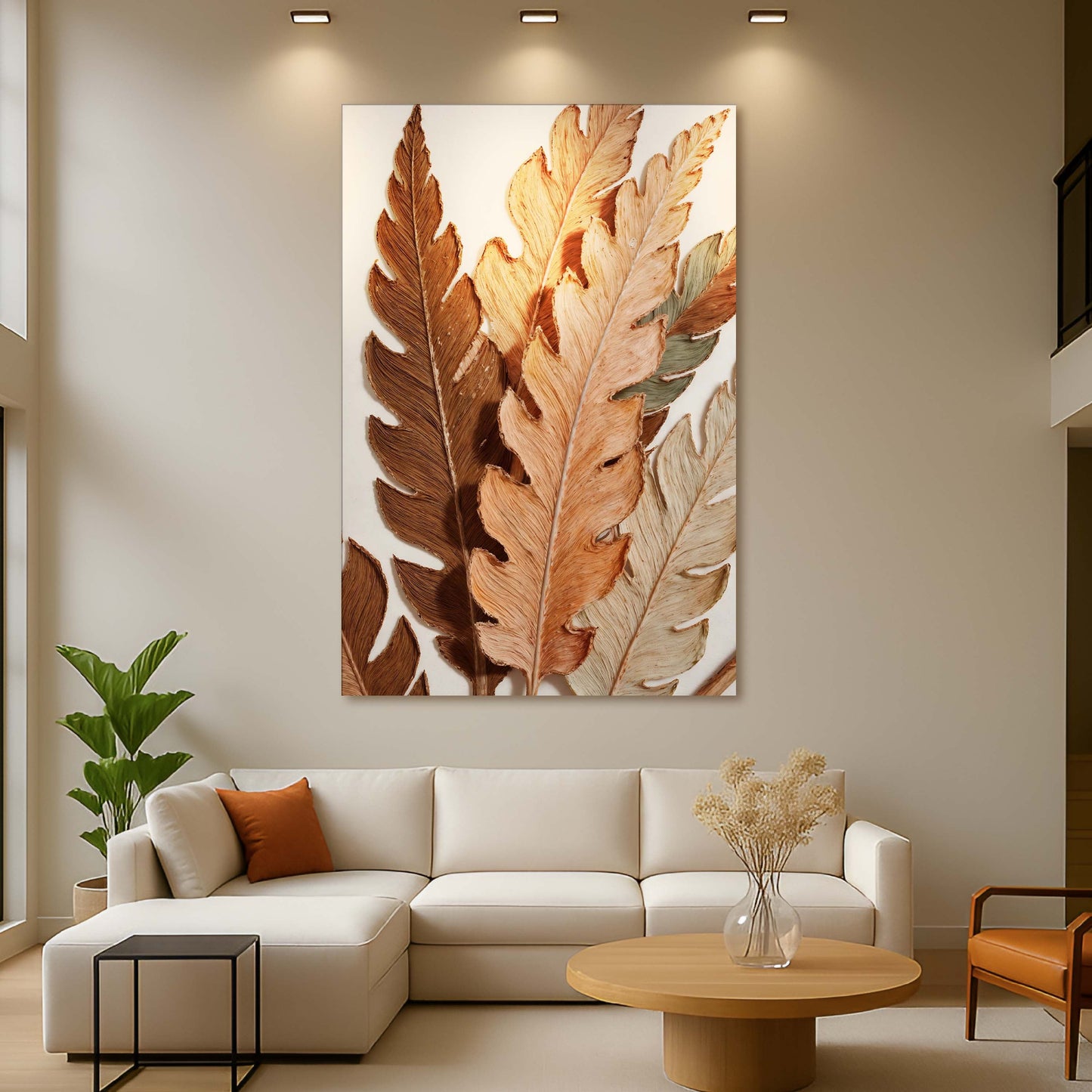 Abstract autumn leaves canvas wall art with warm colors