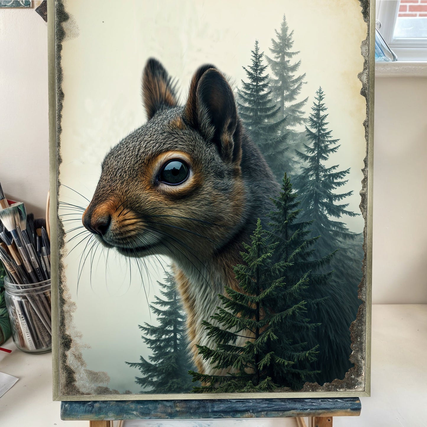 Squirrel Double Exposure Nature Canvas Wall Art