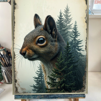 Squirrel Double Exposure Nature Canvas Wall Art