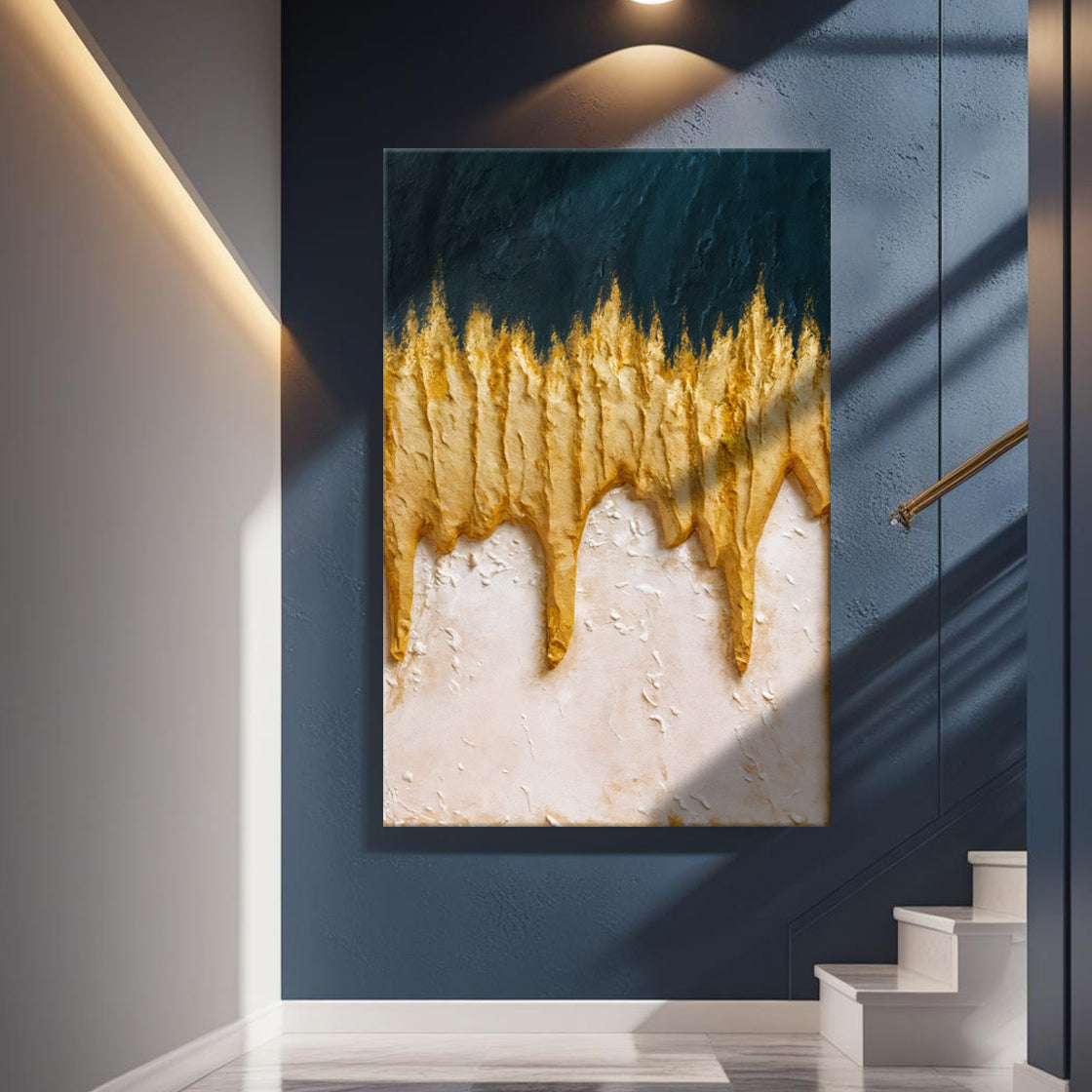 Abstract Blue And Gold Canvas Wall Art