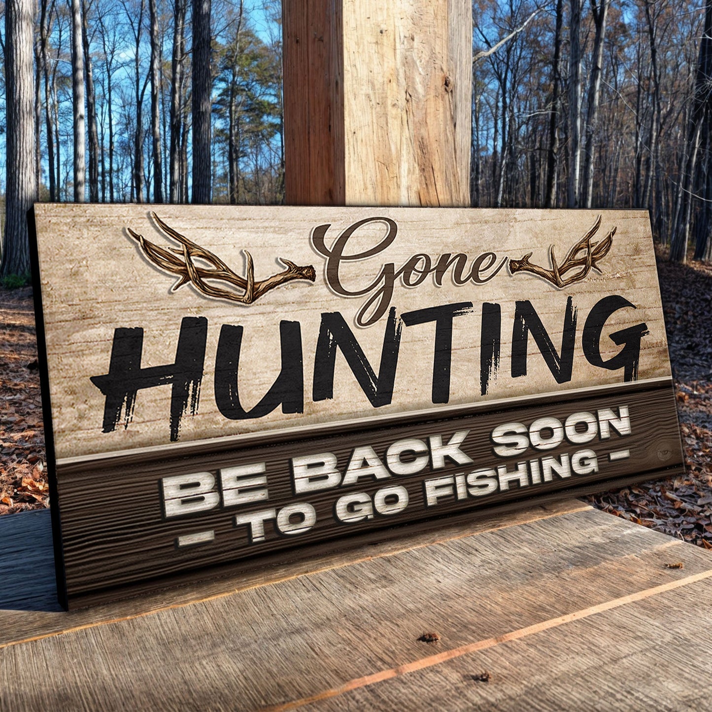 Gone Hunting Canvas Wall Art - Outdoor Sign Print