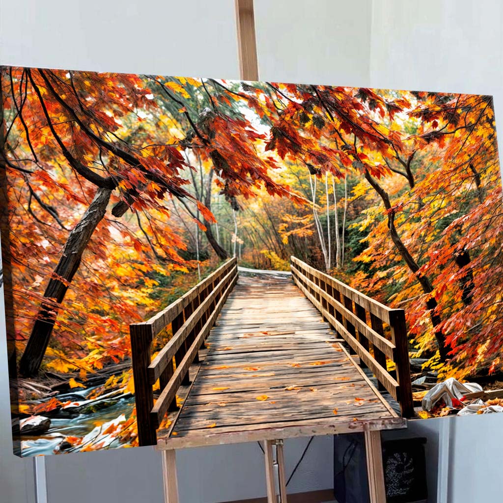 Crossing Autumn Landscape Canvas Wall Art