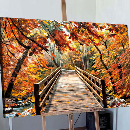 Crossing Autumn Landscape Canvas Wall Art
