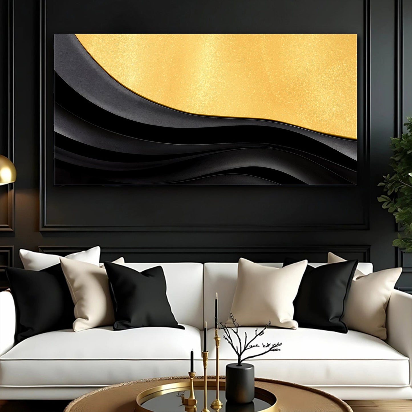 Black and Gold Minimalist Abstract Canvas Wall Art