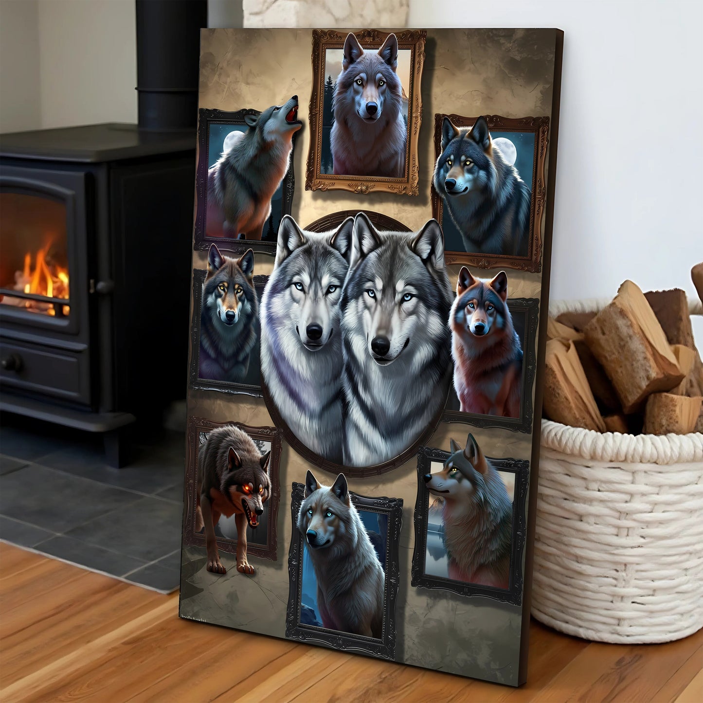 3D Wolf Collage Canvas Wall Art