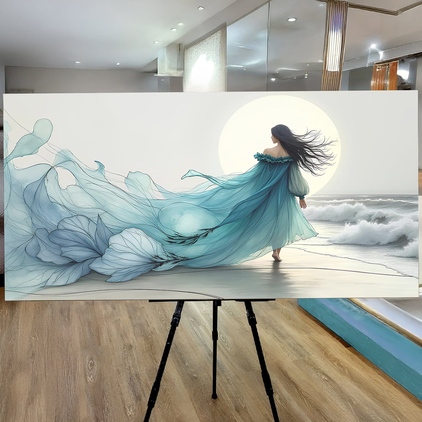 Swirling Winds by the Ocean Abstract Canvas Wall Art