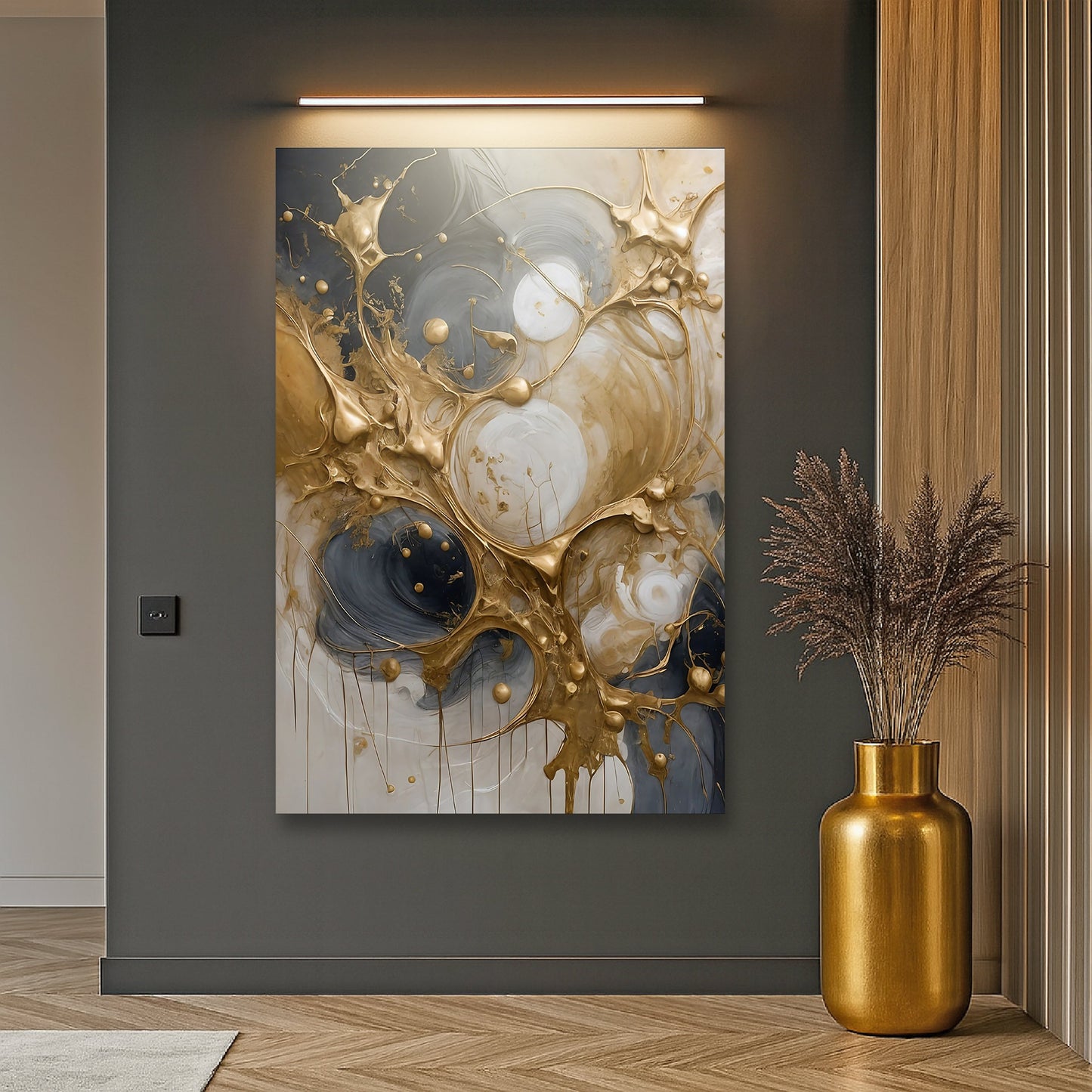 Black and Gold Splash Abstract Canvas Wall Art