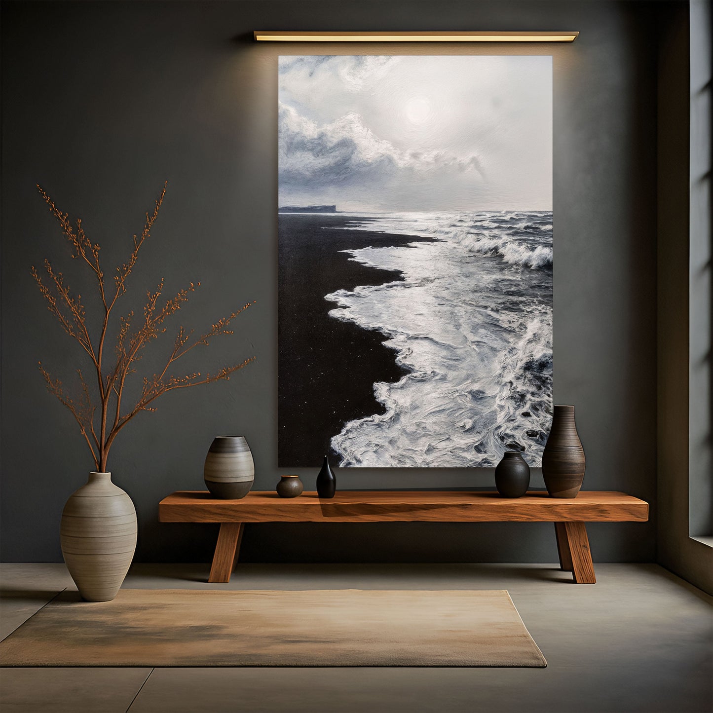 Black and White Waves Abstract Canvas Wall Art