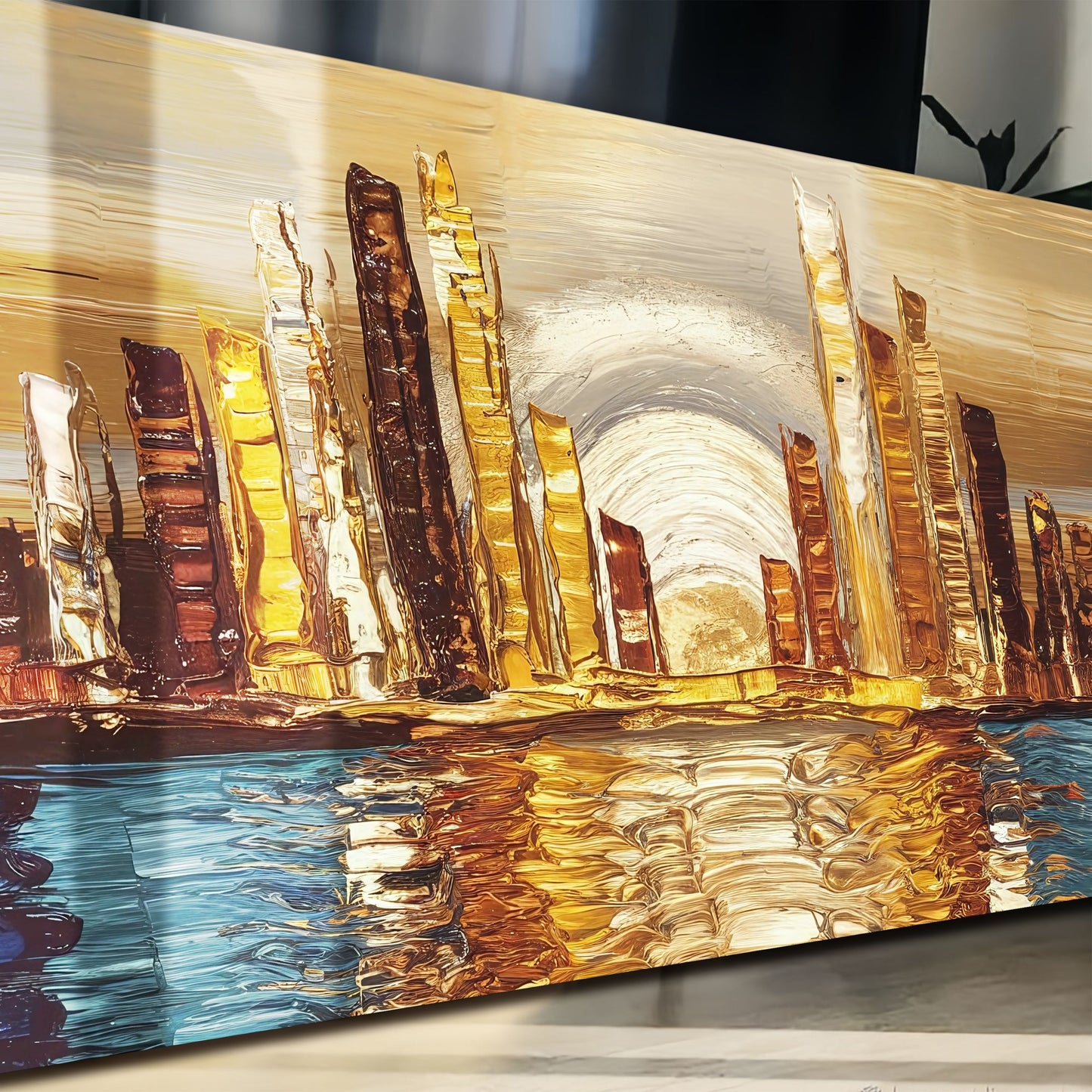 Golden Metropolis Abstract Impasto Canvas Wall Art