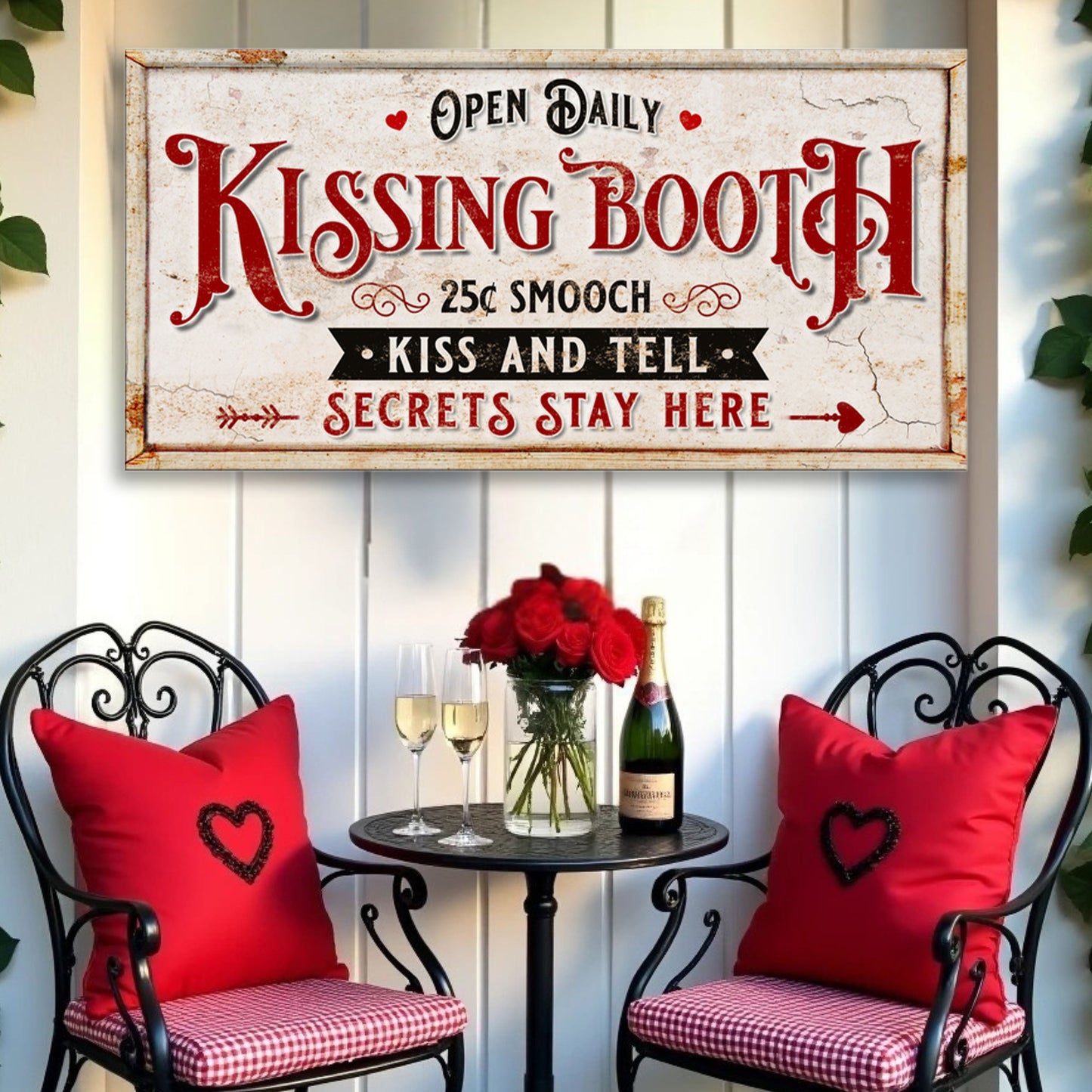 Vintage Rustic Kissing Booth Canvas Sign IV