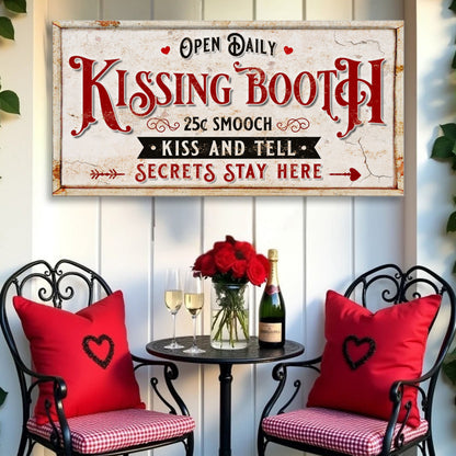 Vintage Rustic Kissing Booth Canvas Sign IV