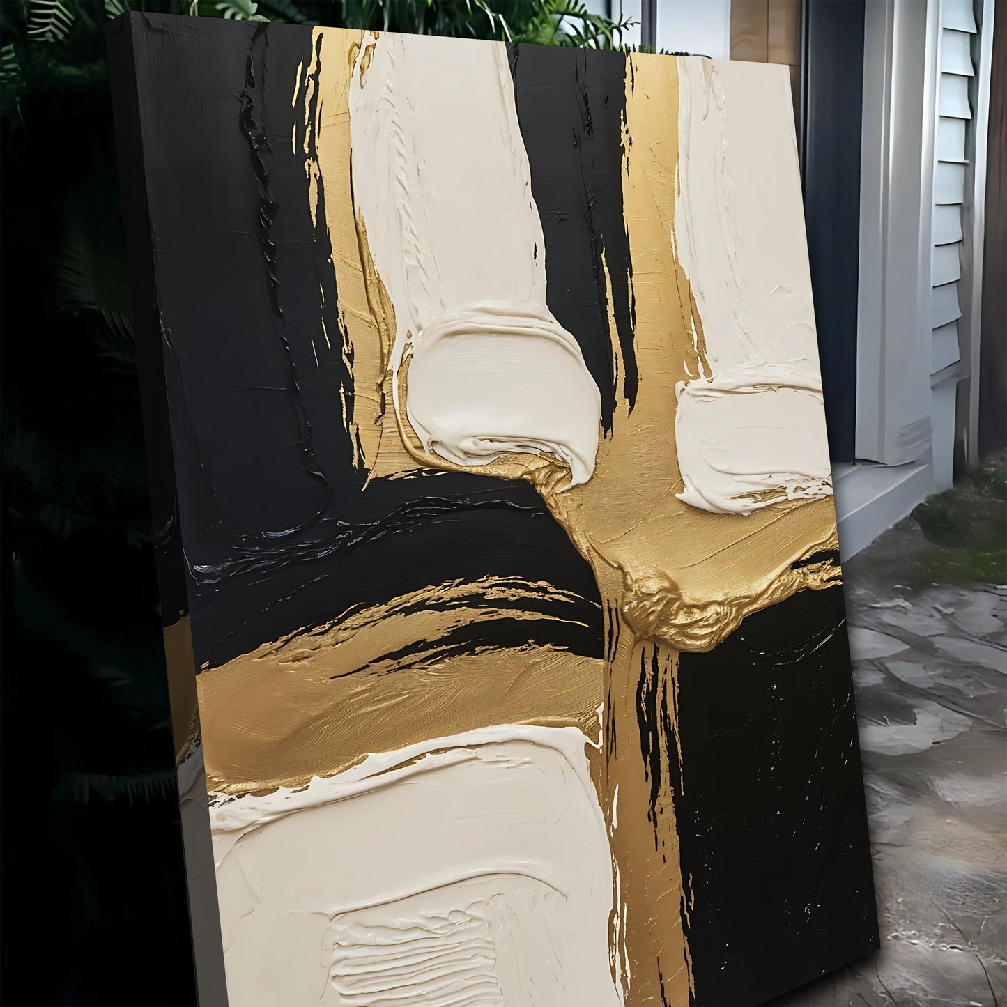 Black White and Gold Abstract Canvas Wall Art