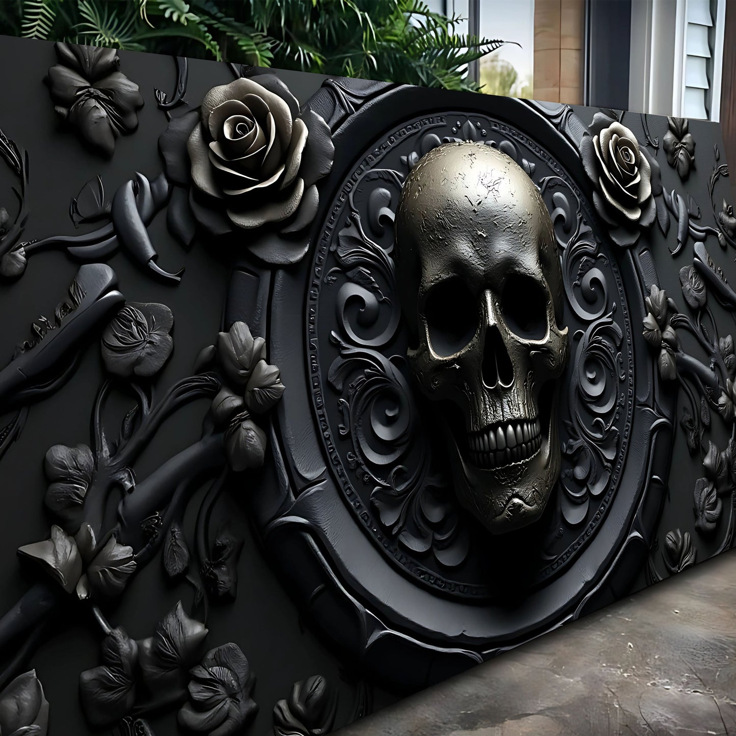 3D Rose and Skull Canvas Wall Art VI