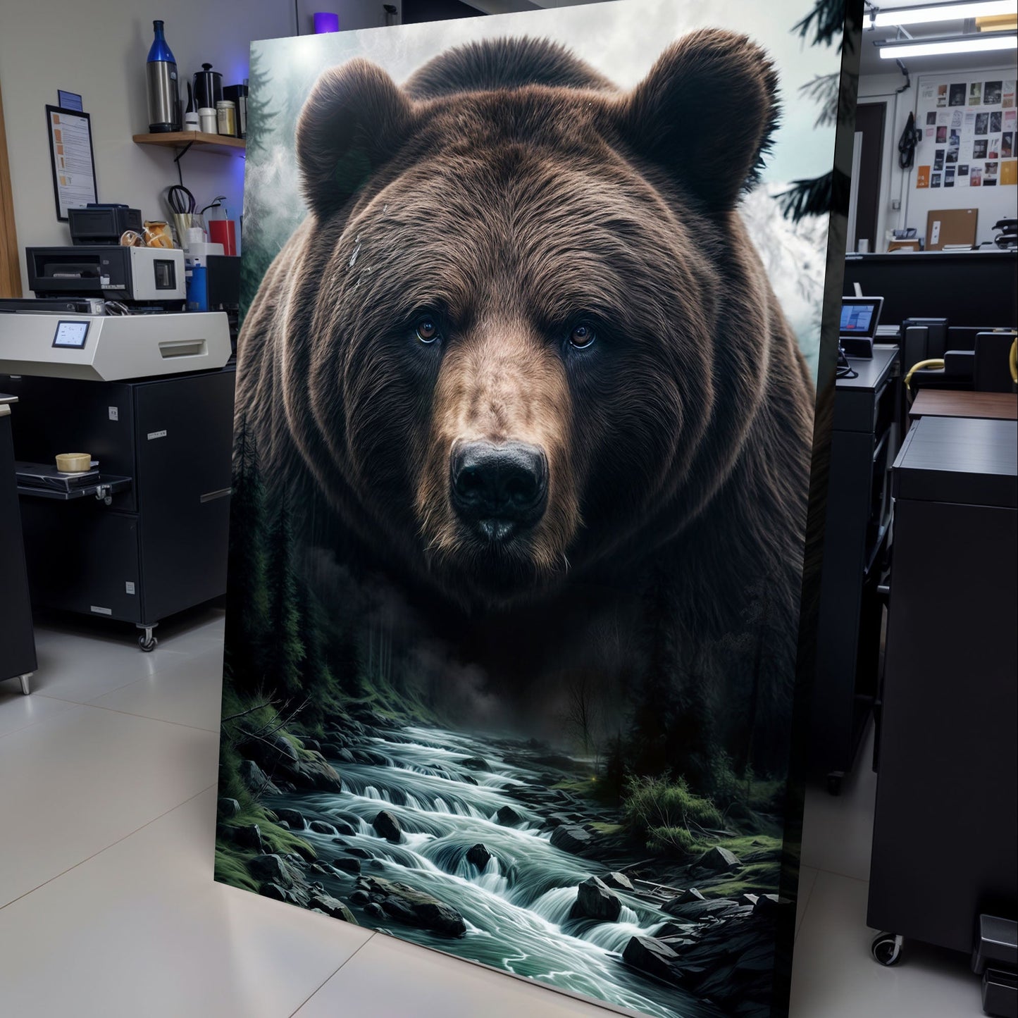 Grizzly Bear Double Exposure Canvas Wall Art