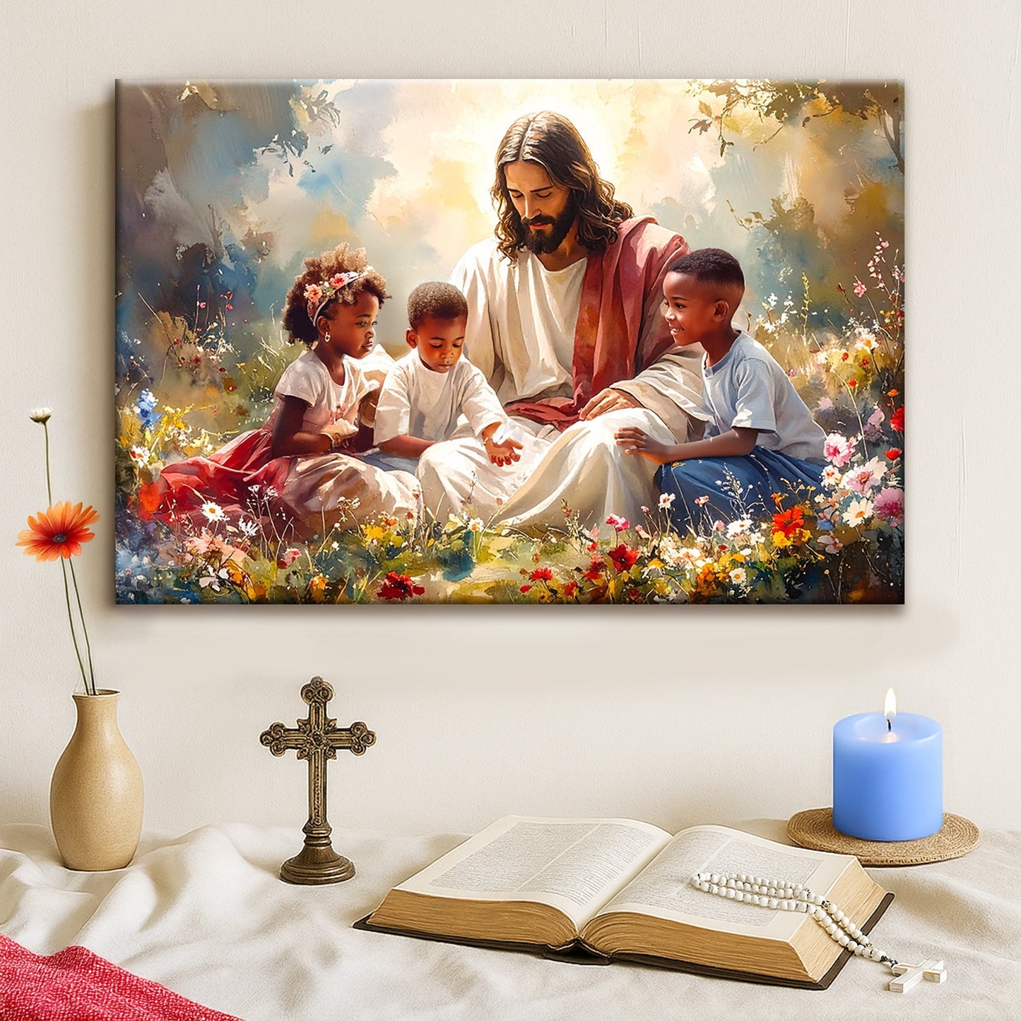 Jesus With Children Devotional Canvas Art