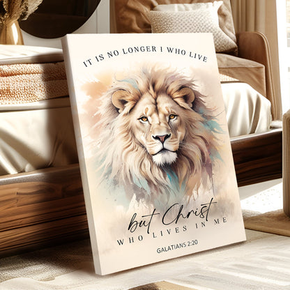 Galatians 2:20 Lion canvas shown in a styled room setting, view 5