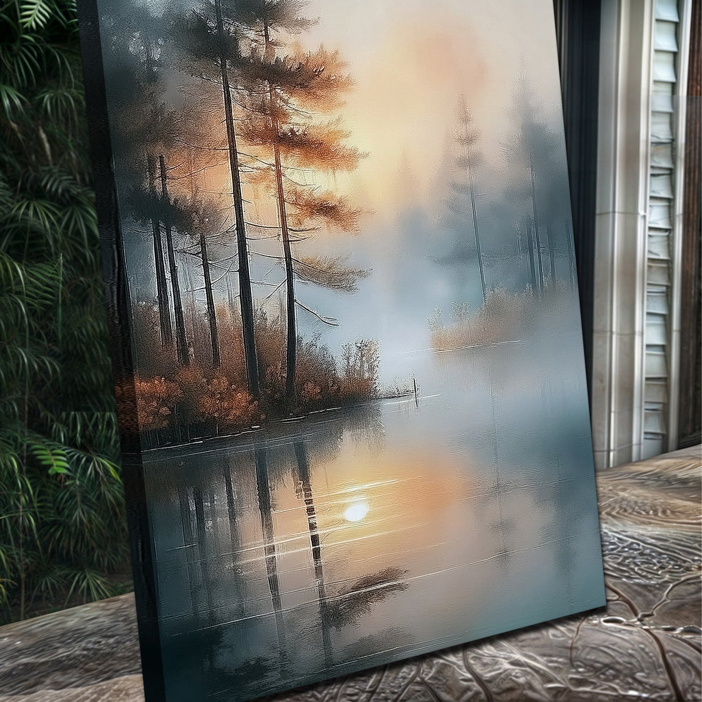Misty Lake Landscape Canvas Wall Art