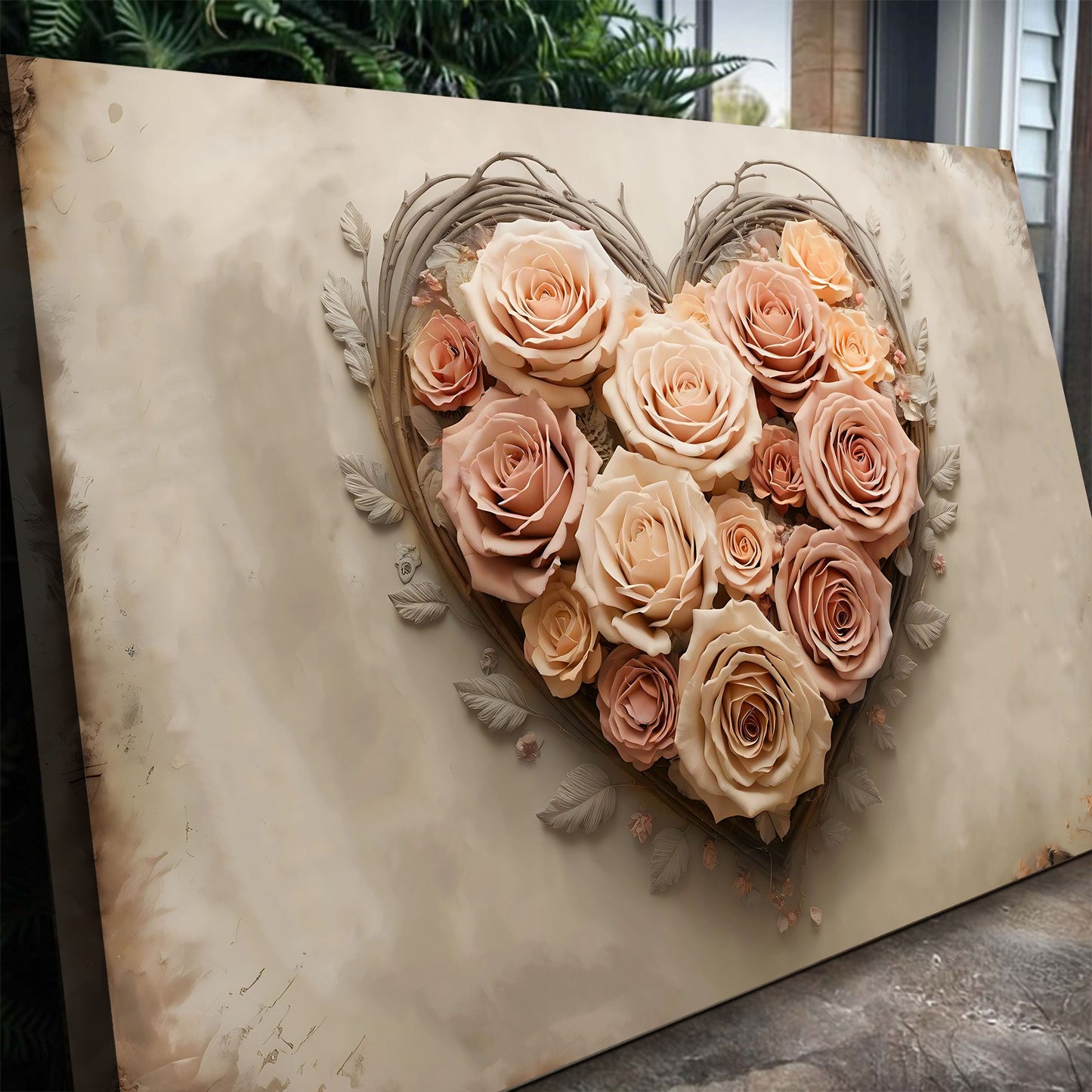 3D Floral Heart Canvas Wall Art
