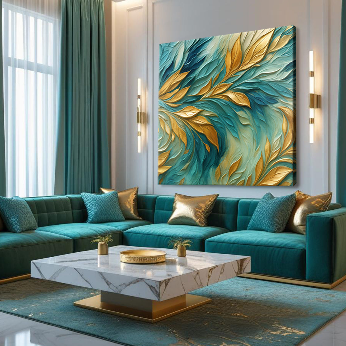 Abstract Gold And Blue Frosty Canvas Wall Art