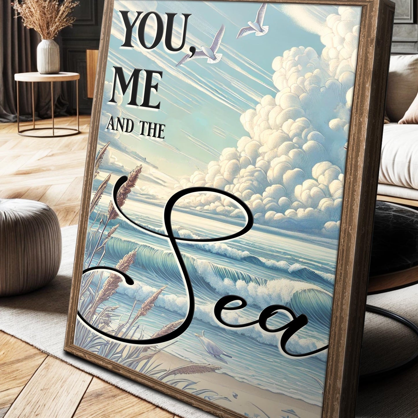 You Me and the Sea Beach Canvas Wall Art