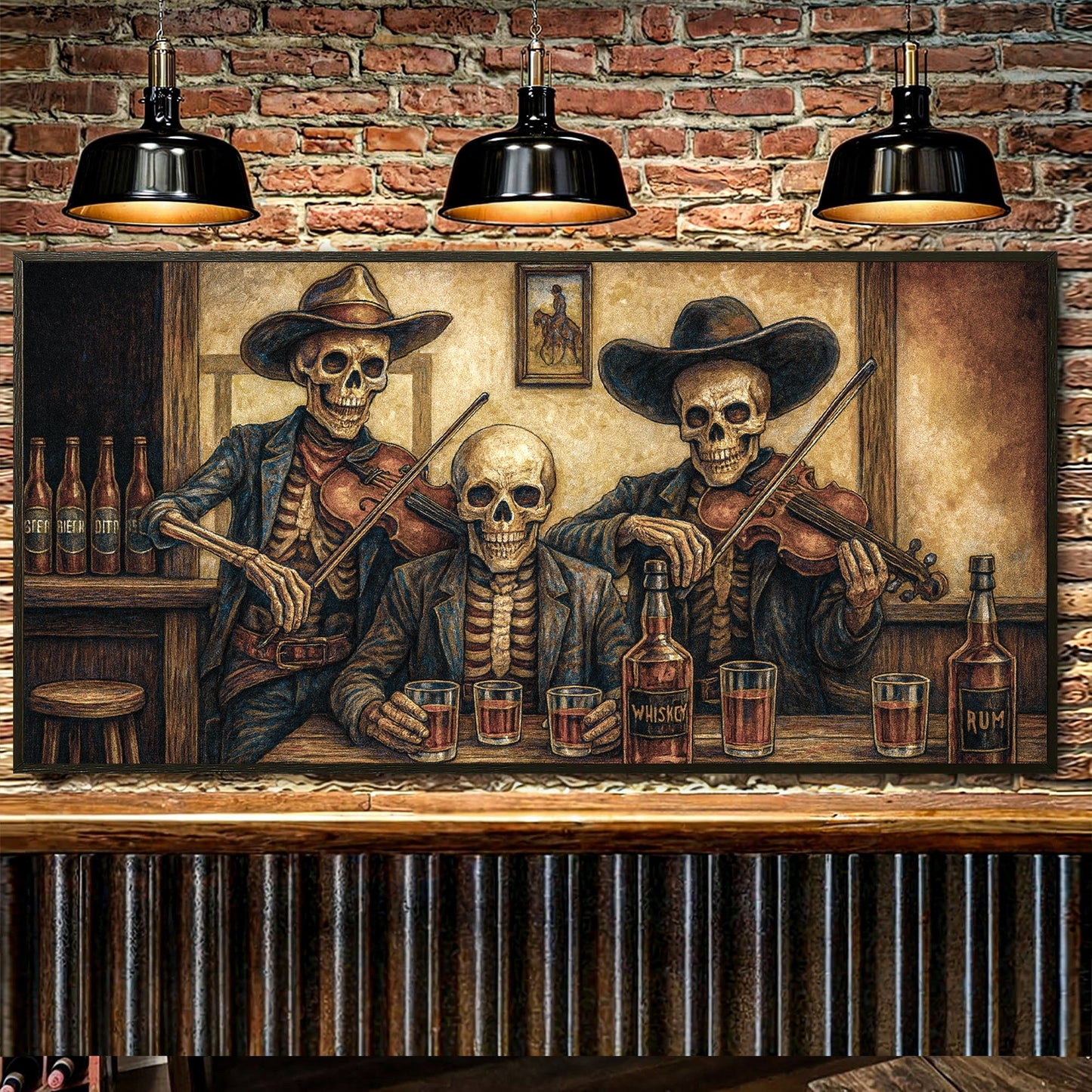 Cowboy Skeletons Western Bar Canvas Wall Art