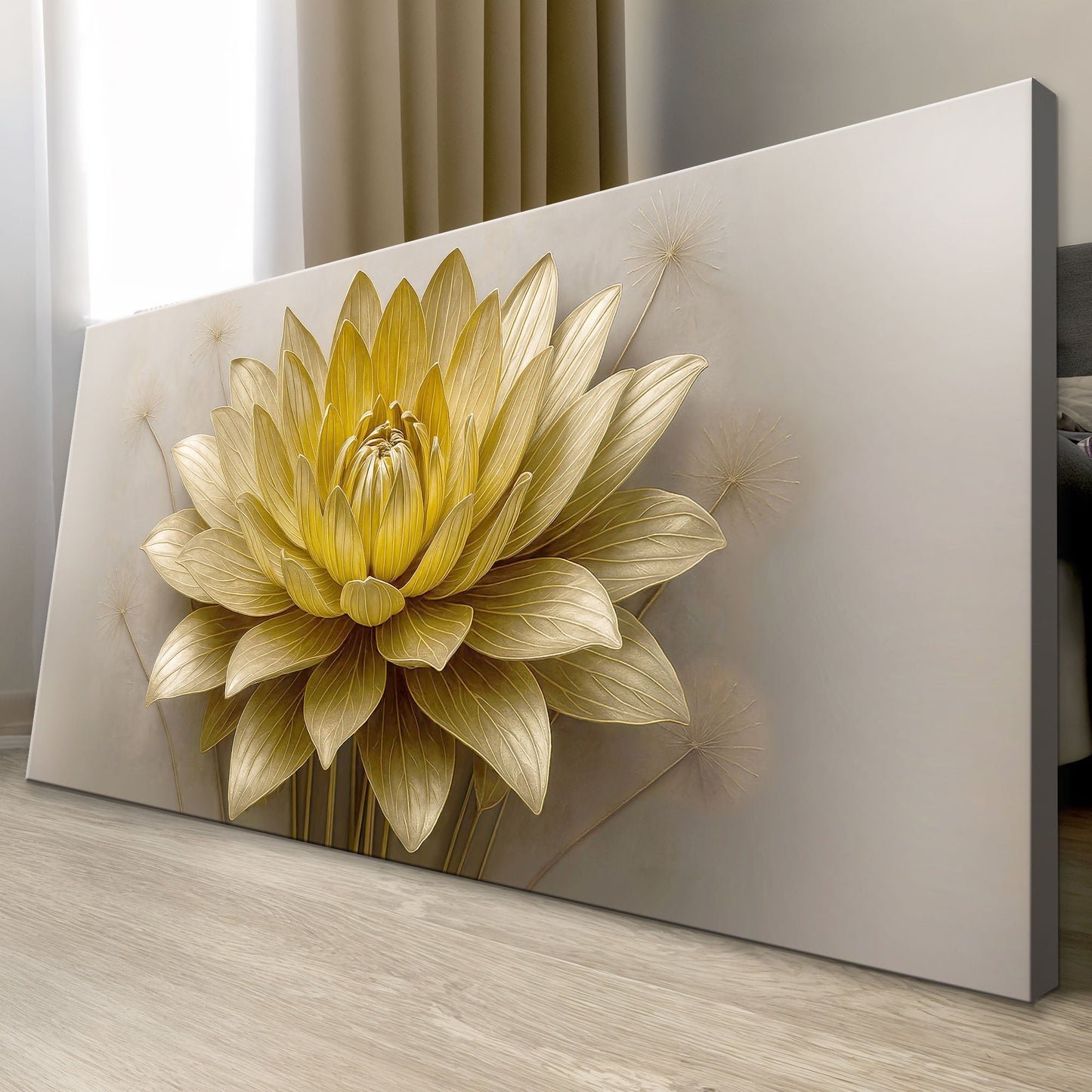 Golden Lotus Minimalist Abstract Canvas Wall Art