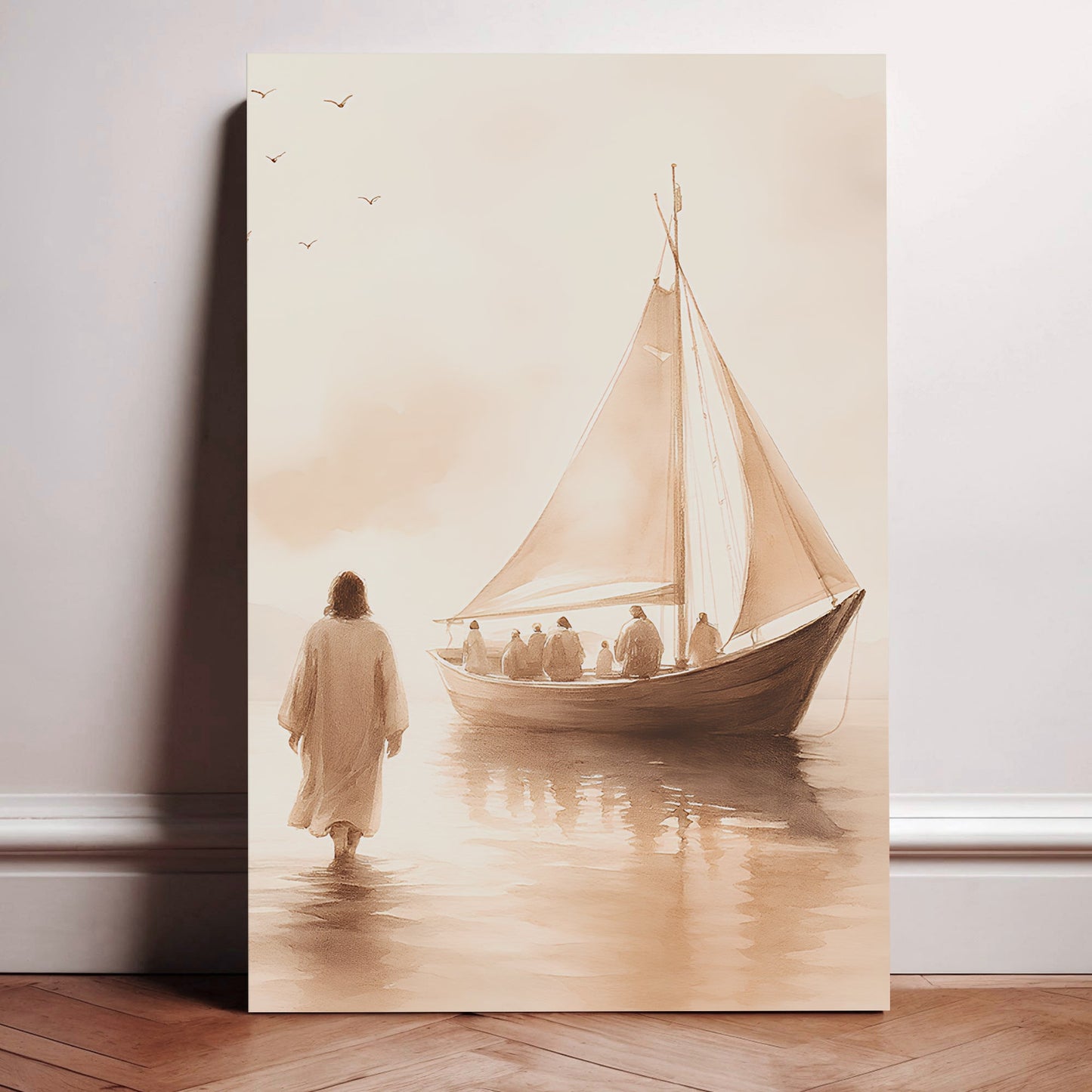 Jesus on Water Miracle Faith Canvas Wall Art