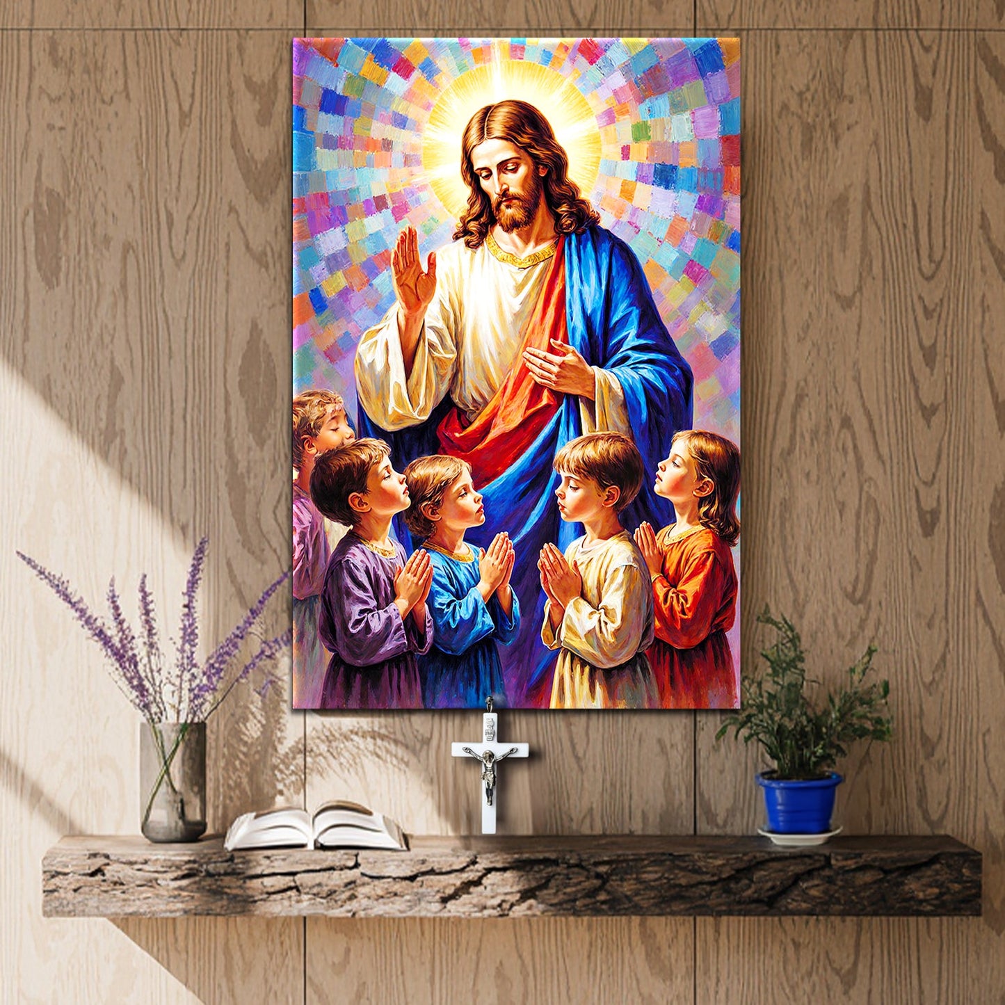 Jesus Praying With Kids Faith Canvas Wall Art