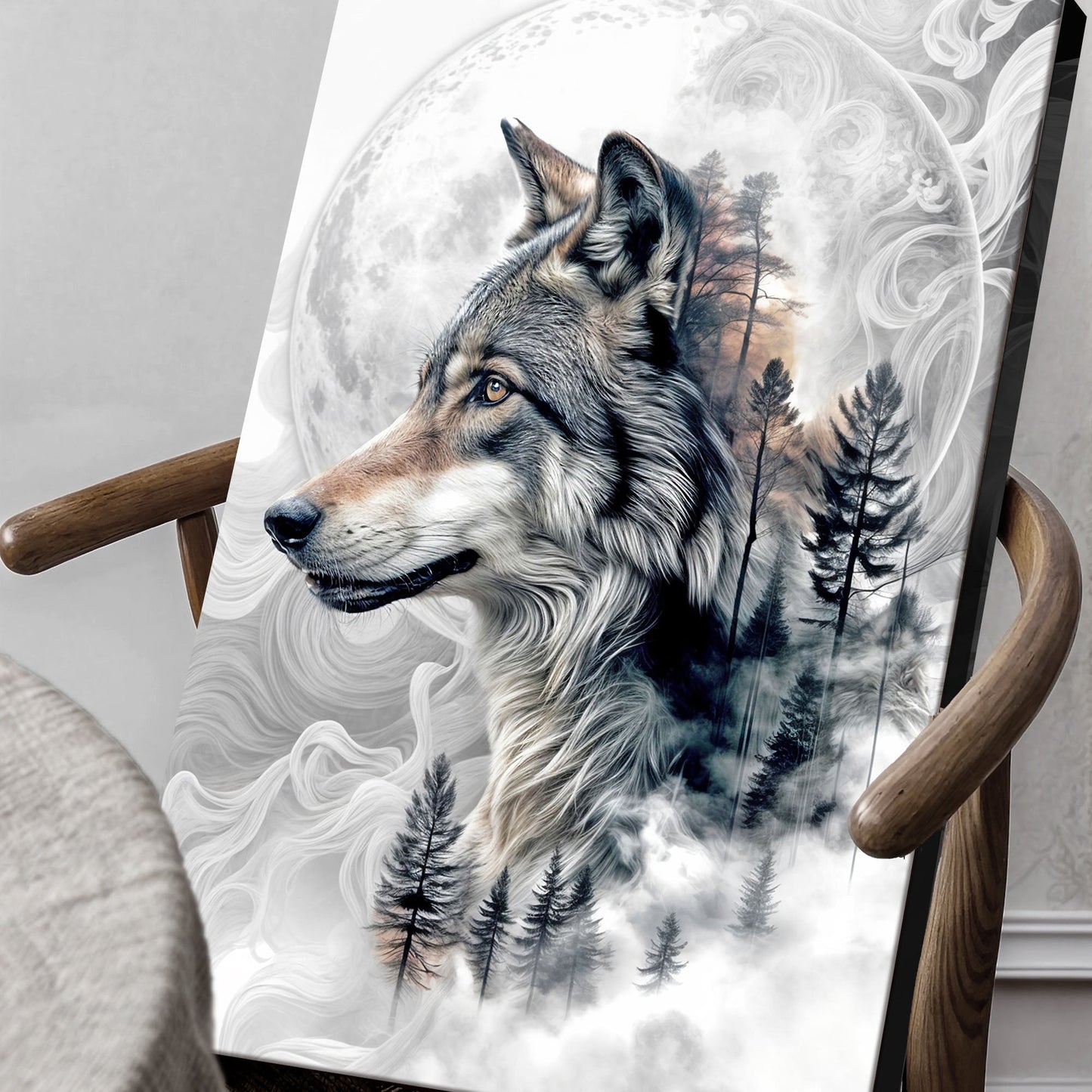 Wolf Double Exposure Canvas Wall Art