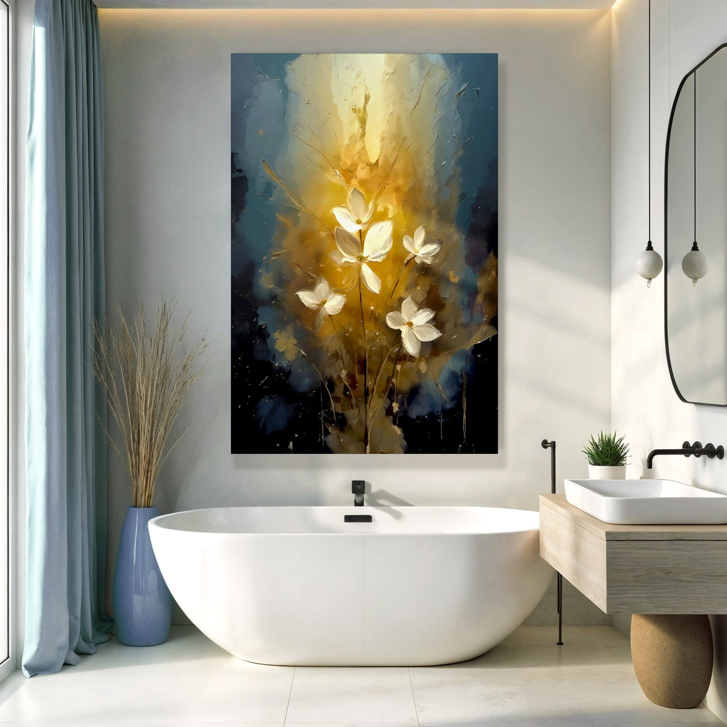 Golden Glow Flower Canvas Wall Art - Elegant Floral Print