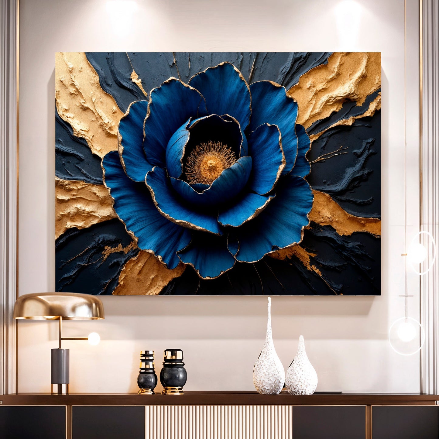 Sapphire Bloom Floral Canvas Wall Art
