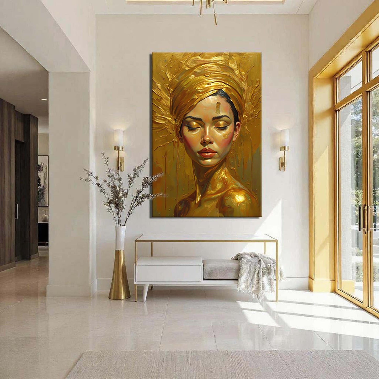 Woman's Golden Serenity Canvas Wall Art