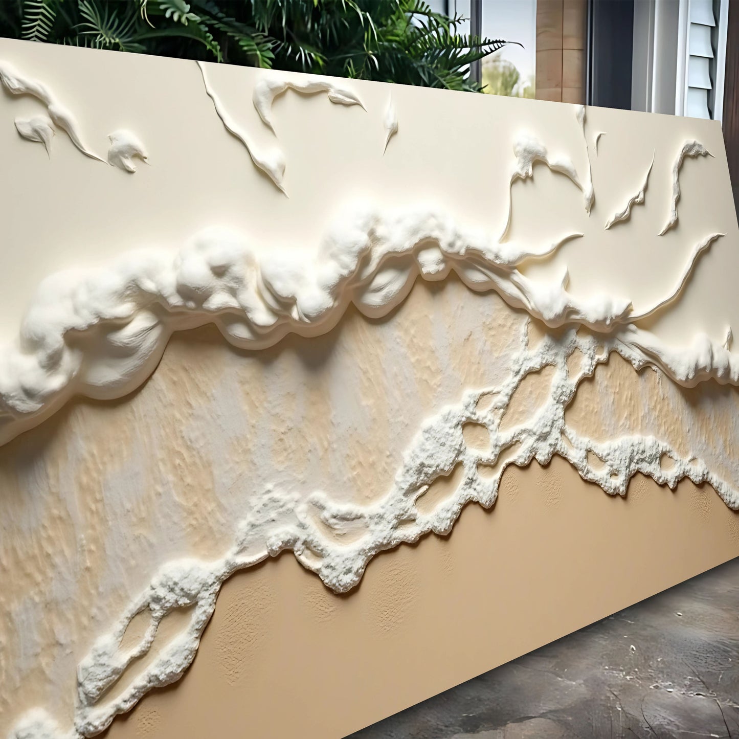 Beige Abstract Ocean Waves Canvas Wall Art