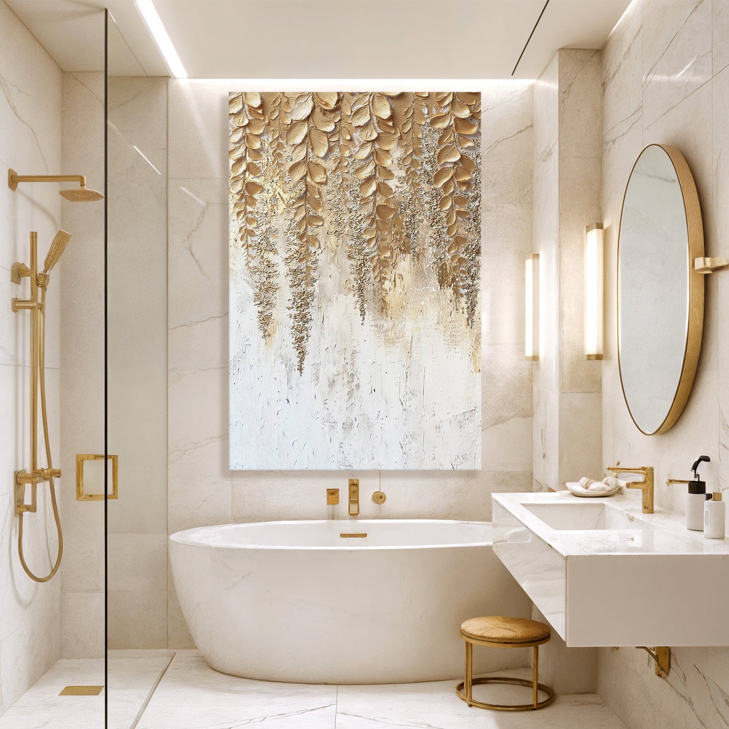 Golden Wisteria Canvas Wall Art - Floral Botanical Print