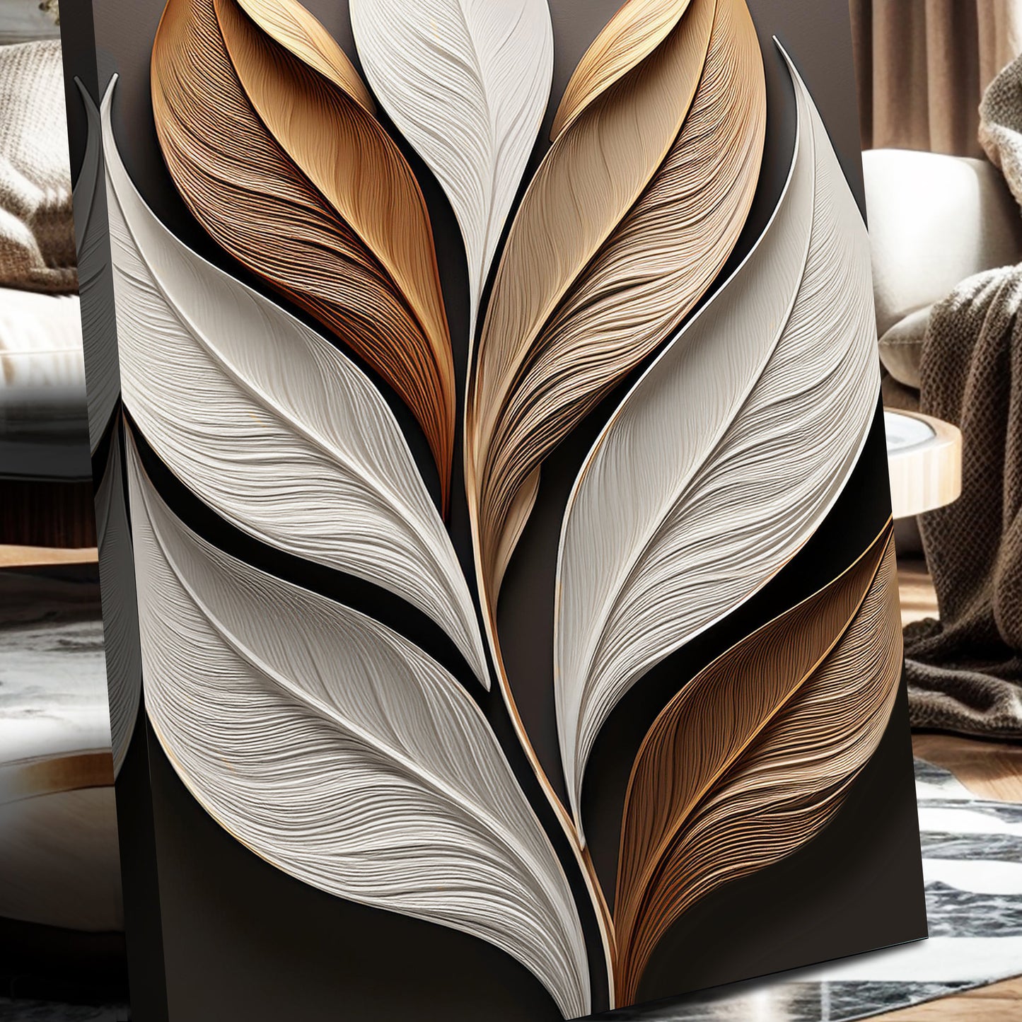 Elegant 3D Leaf Canvas Wall Art
