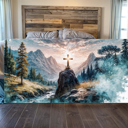 Cross On A Hill faith canvas wall art with a calm peaceful mood, ready to hang