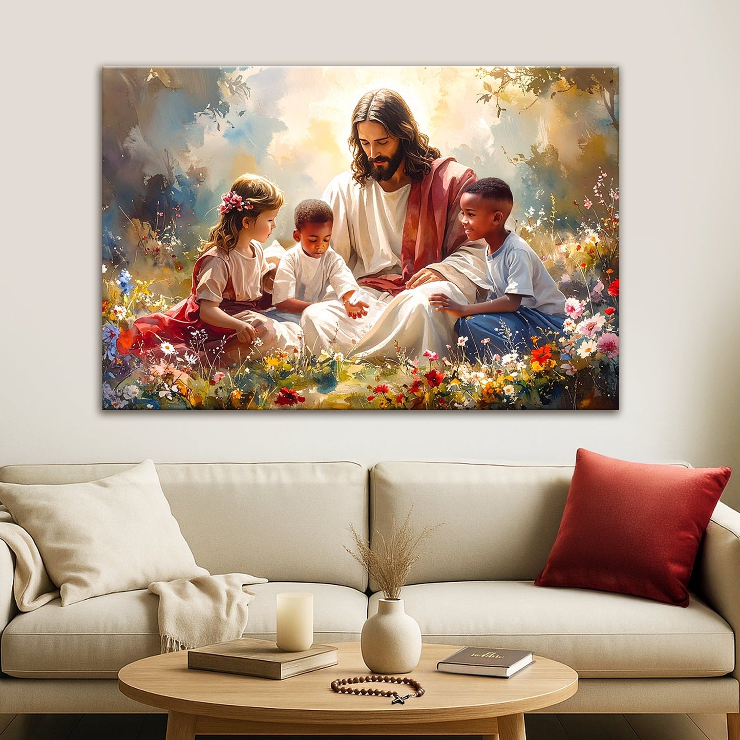 Jesus and Children Faith Canvas Print