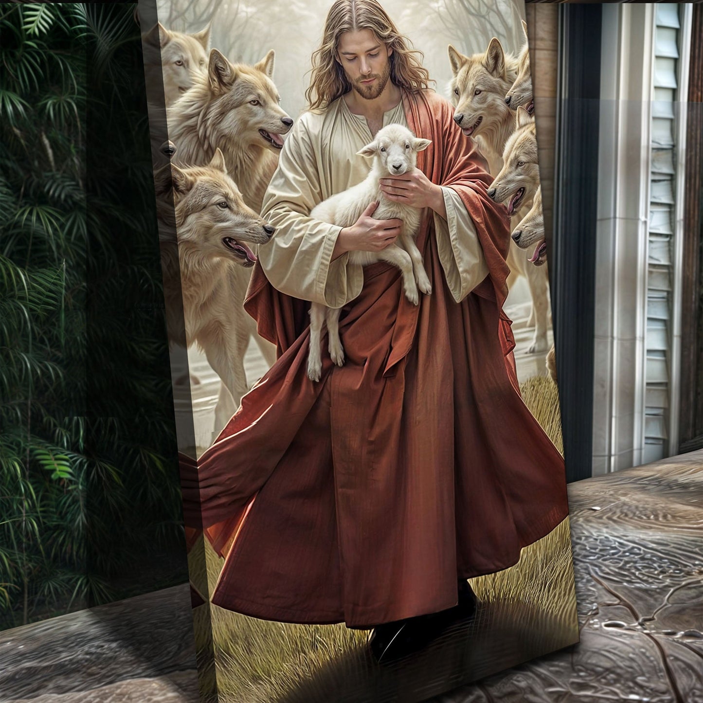 Jesus and the Wolf Faith Canvas Wall Art Shepherd