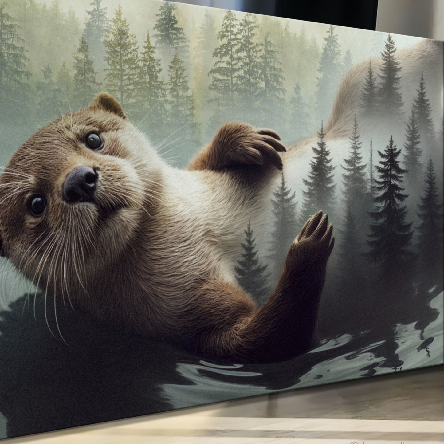 Otter Double Exposure Canvas Wall Art